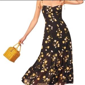 Black Floral Reformation Dress - worn twice & dry cleaned. No stains.